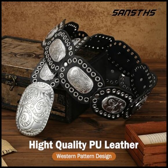 Western Concho Disc Belt Faux Leather Boho Chic Adjustable Cowgirl Style main image 5
